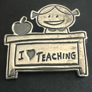 🔥🔥I Love (Heart) Teaching Sterling Silver .925 Teachers Pin Brooch 8.2G🔥🔥